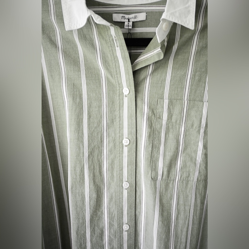 Madewell Olive Green Striped Button Down Shirt - Picture 8 of 13